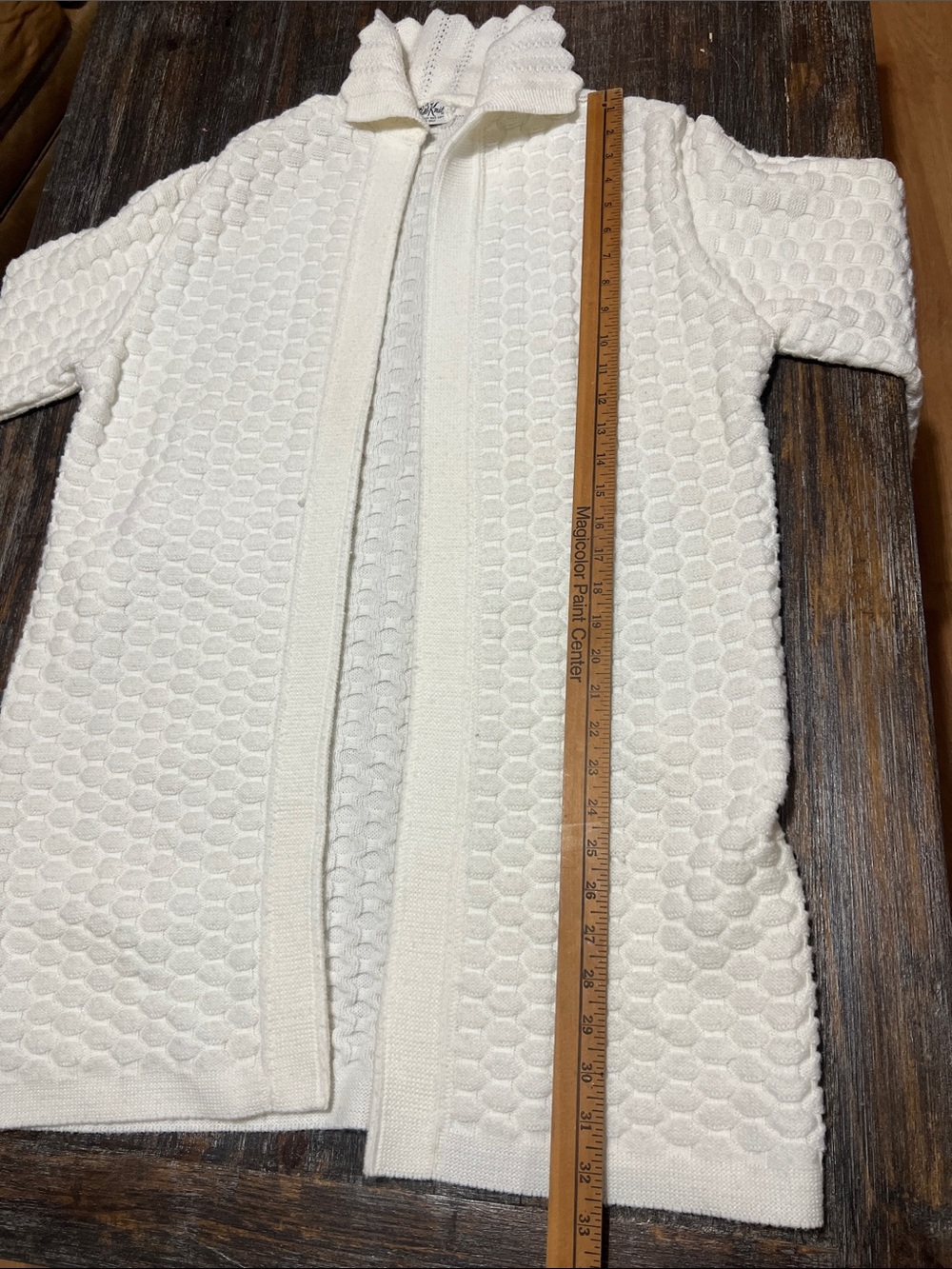 Vintage Cuddle Knit Women's Cream Textured Open-Front Knit Cardigan - Picture 4 of 5